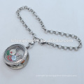 Mais novo design 316l cadeia de pérolas de jóias de aço inoxidável com medalhão de vidro, pulseira encantos
